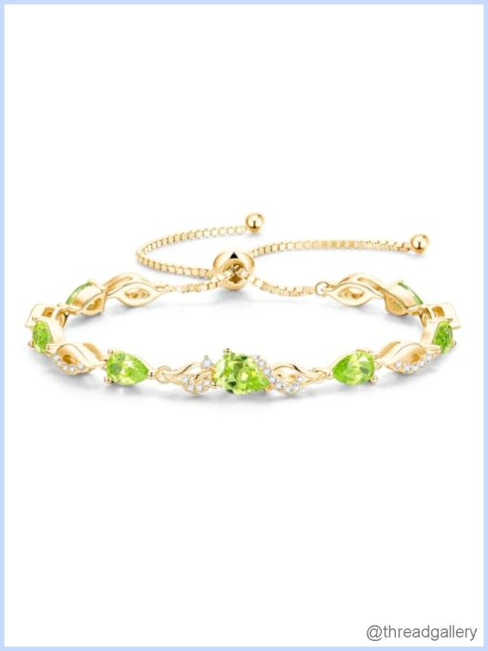 Sterling Silver 14K Gold Plated Birthstone Tennis Bracelet Adjustable Teardrop
